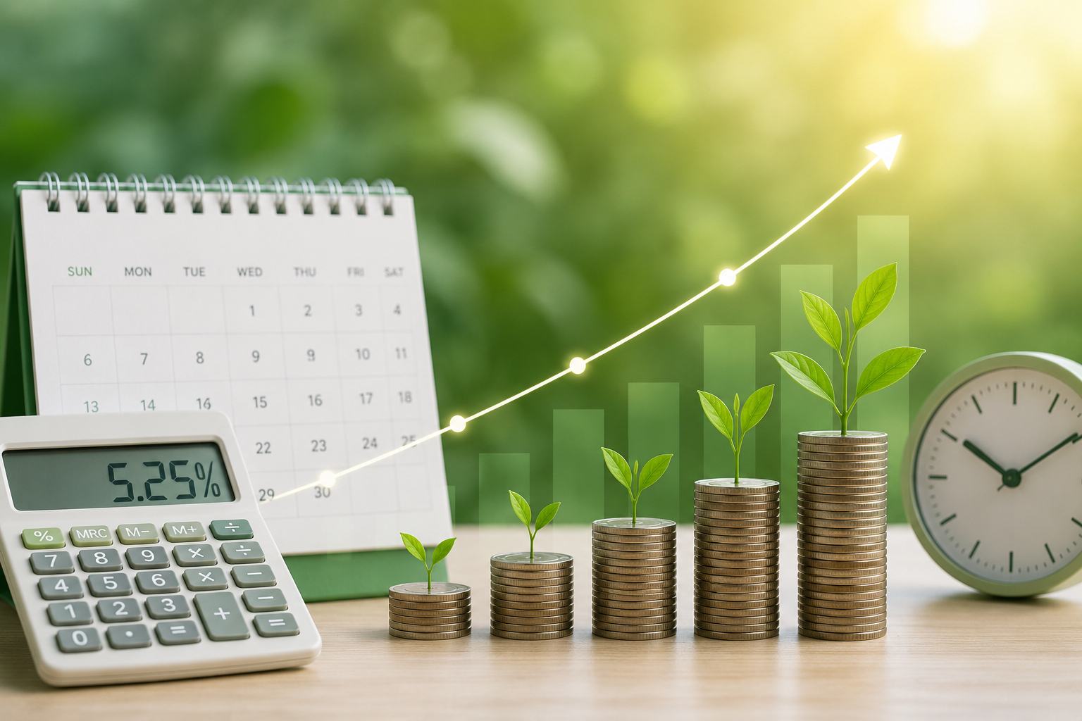 Compound interest calculator with growth chart, savings plan, money, and long-term wealth building notes